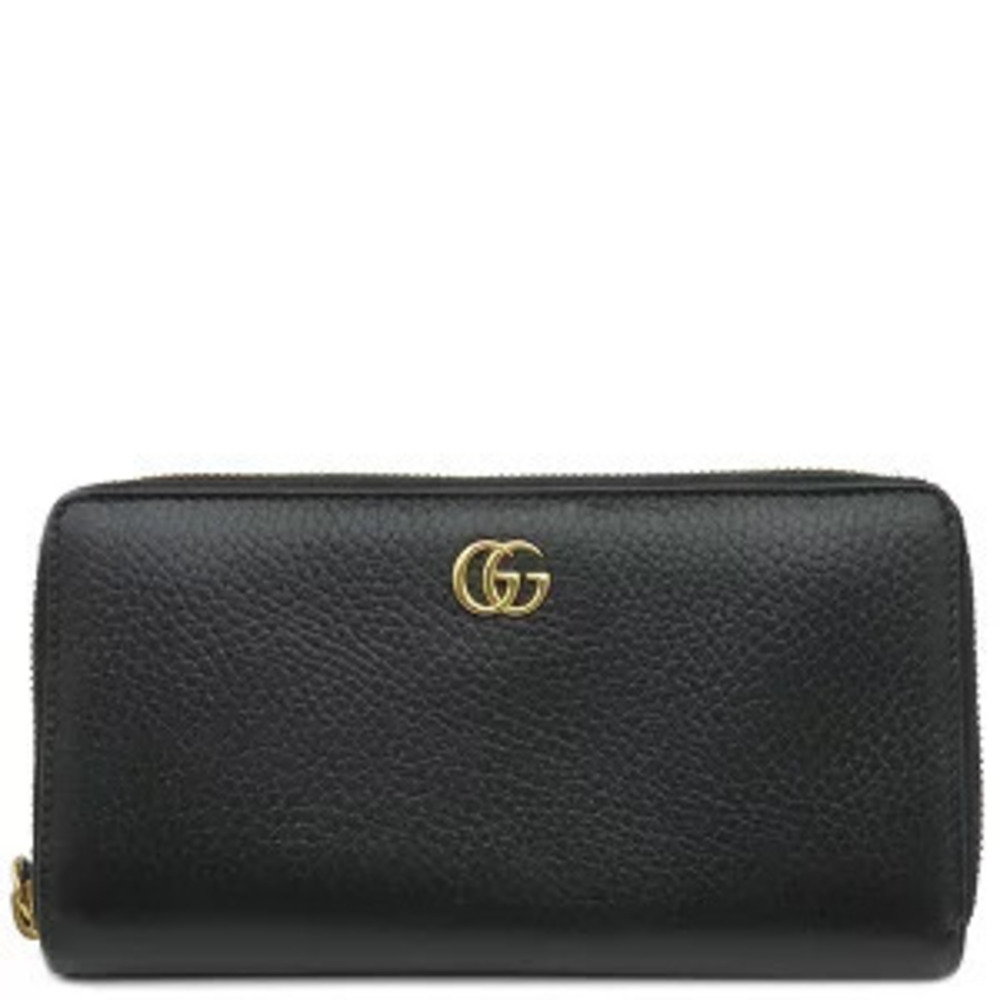 Gucci Marmont Zip Around Wallet Leather Black Round Zipper Double G
